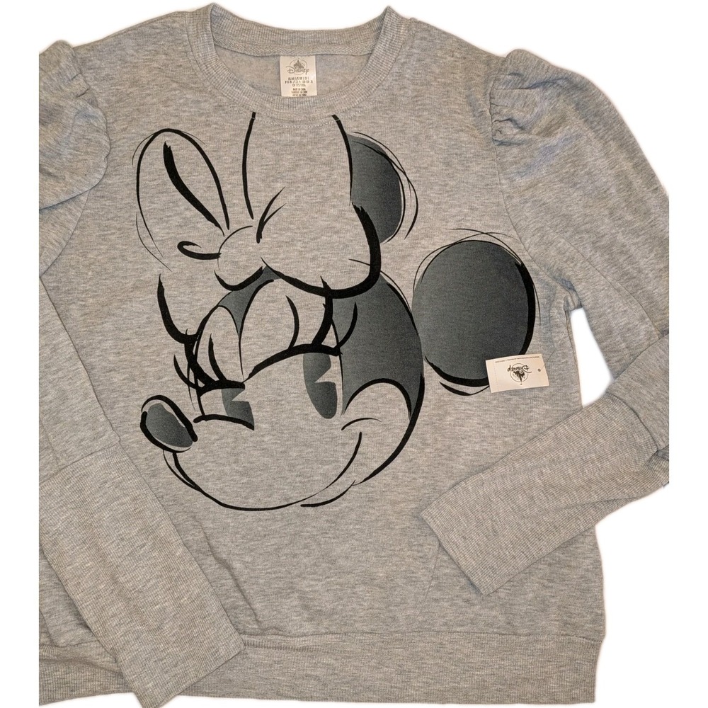 Disney Minnie Mouse Womens gray Puff Sleeve Summer Sweatshirt Size Large NWT - Picture 2 of 7